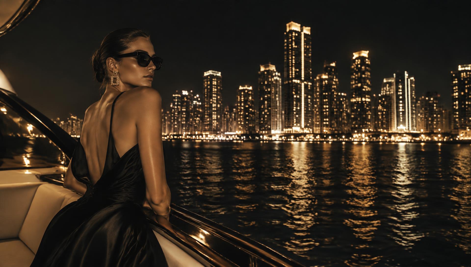 Miami skyline glowing over Biscayne Bay at night